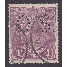 Australian    King George V    4d Violet  Single Crown WMK Perf O.S. Plate Variety 2L56..